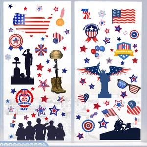 Independence Day patriotic window decals with US flag and Statue of Liberty designs