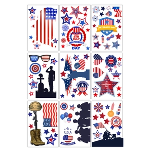 Set of 9 Independence Day wall stickers featuring American flags and patriotic stars
