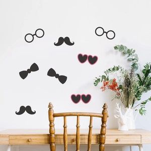 Divertidas Gafas Bigote Pajarita Pegatina de Pared Removible Impermeable PVC Decals Para Dormitorio Sala de Estar Baño Refrigerador