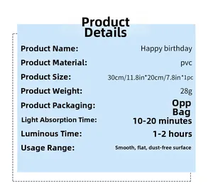Detailed specifications of the glow in the dark Happy Birthday PVC wall sticker
