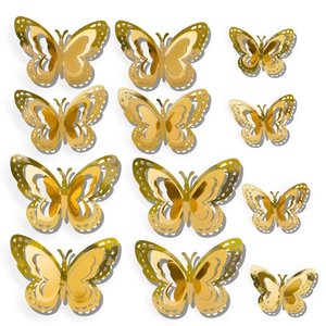 3D Hollow Butterfly Wall Stickers Paper Metallic Finish Wedding Birthday Party Cake Home Decor Modern Minimalist Style