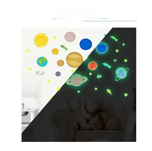 Glow in the dark solar system wall stickers showing day and night luminous effect comparison