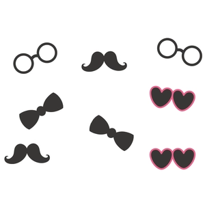 Set de 8 accesorios para fiesta con pajaritas negras, gafas y gafas de sol de corazón