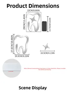 Detailed size specifications for tooth-shaped acrylic silver mirror wall stickers