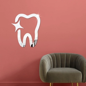Tooth shaped acrylic mirror wall sticker set with stars for creative room decoration