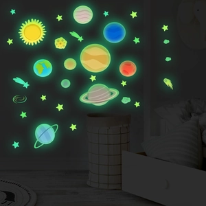 Luminous solar system wall stickers glowing in the dark for a children's bedroom decor