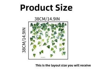 Detail showing green ivy wall sticker dimensions as 38x38cm 14.9x14.9in for home decor