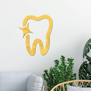 Golden acrylic tooth mirror wall sticker with star for modern dental clinic decor