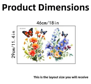 Dimensions du sticker mural floral de 46cm x 29cm pour la décoration de salle de bain