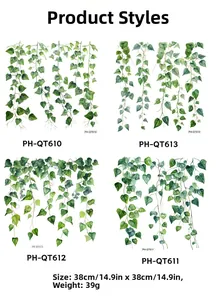 Detail specifications showing four green vine wall sticker patterns each 38cm x 38cm size