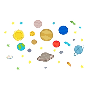 Solar system glow in the dark wall stickers with planets and stars for kids room
