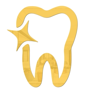 Detail of golden acrylic mirror tooth wall sticker with star cutout and reflective surface