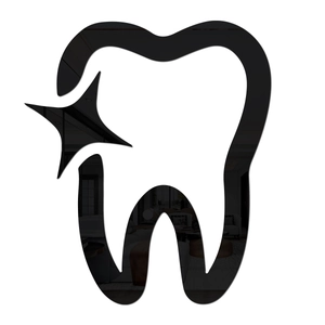 Tooth shaped acrylic mirror wall sticker in black with decorative star cutout design