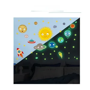 Solar system wall stickers showing a day and night contrast with glow effect