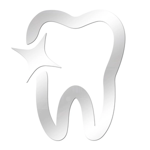 Detailed view of silver acrylic tooth mirror wall sticker with a shiny star detail
