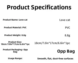 Specifications for Love Cat PVC wall sticker showing size 18x17cm and 8.8g weight