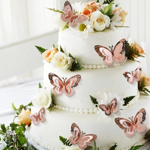 3D hollow butterfly wall stickers in rose gold used as decorative cake toppers for party