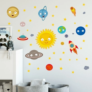 Detailed view of solar system glow in the dark wall stickers for kids bedroom decor