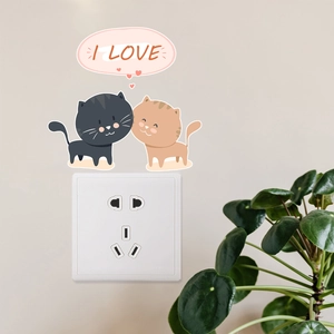 Cute Cartoon Cat Switch Wall Sticker Love Heart PVC Removable Decal For Bedroom Living Room Home Decoration Mural DIY Art