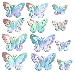 Set of 12 3D hollow butterfly wall stickers with vibrant blue and purple gradients