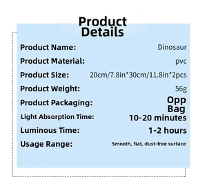 Détails de l'autocollant mural dinosaure lumineux, feuilles PVC 20x30cm avec effet phosphorescent