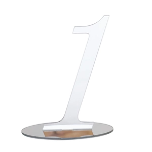 Clear acrylic wedding table number one with a stable oval base for modern event decor