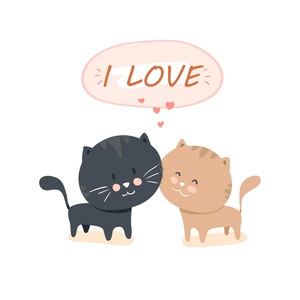 Cute cartoon cats light switch sticker decoration with I LOVE hearts illustration