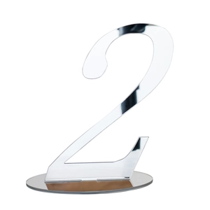 Silver mirror acrylic table number 2 with circular base for modern wedding decor
