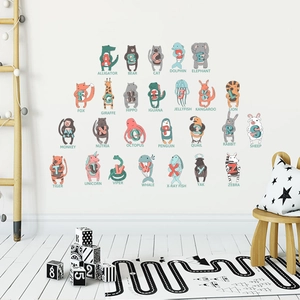 Cartoon Animal Alphabet Wall Stickers For Kids Room Bedroom PVC Waterproof Early Education ABC Letters Decals Wall Art Decor