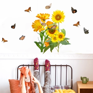 Sunflower Butterfly Wall Stickers PVC Self Adhesive Floral Wall Decals For Bedroom Living Room Home Decor Wall Art