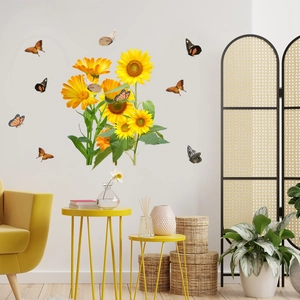 Vibrant sunflower and butterfly wall stickers for a fresh floral home decor look