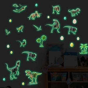 Stickers muraux dinosaures fluorescents avec T-Rex et palmiers brillant dans le noir
