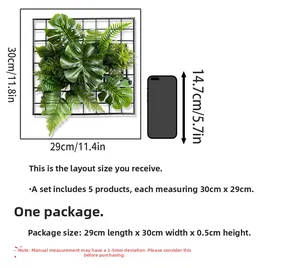 Detail view of 5-piece faux vine wall set with 30x29cm monstera and fern panels