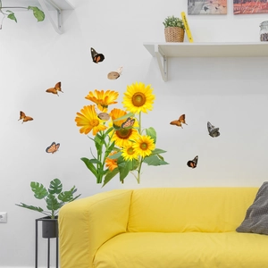 Vibrant sunflower and butterfly wall stickers for modern bedroom and living room decor