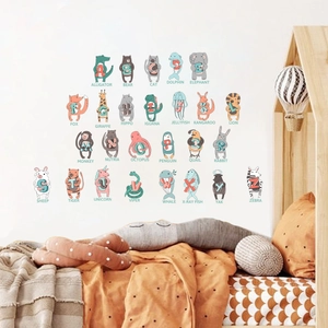 Creative 26 animal alphabet wall stickers for kids bedroom nursery wall decor