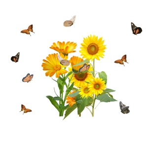 Self-adhesive wall stickers featuring vibrant sunflowers and realistic butterfly designs