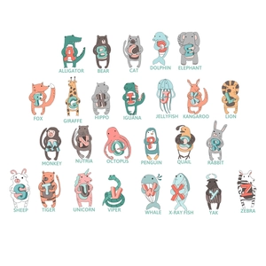 Creative animal alphabet wall stickers featuring 26 uppercase letters for nursery decor