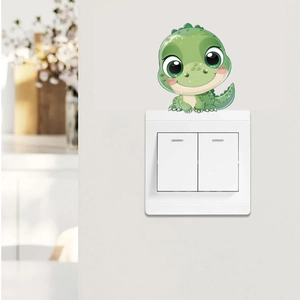Cute green cartoon dinosaur wall sticker for decorating light switches in kids' rooms