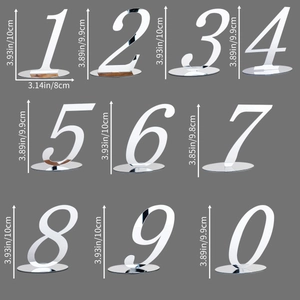 Silver mirror acrylic table numbers 0-9 with oval bases for wedding party decorations