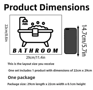 Detailed size chart of self-adhesive bathroom wall sticker showing 22x29cm dimensions
