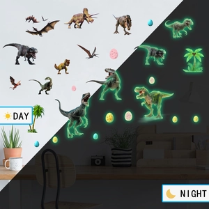 Stickers muraux dinosaures jurassiques fluorescents avec effets de jour et de nuit