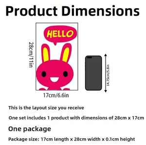 Cartoon pink rabbit light switch sticker with Hello text 28x17cm size dimensions