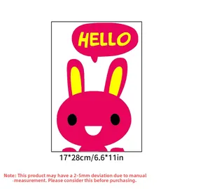 Pink rabbit light switch sticker with Hello speech bubble detail for bedroom wall decor