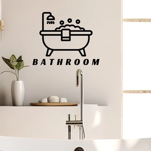 Modern self-adhesive bathroom wall decal featuring a bathtub icon and bathroom text