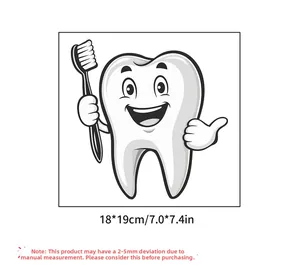 Technical drawing of cute tooth wall sticker showing 18x19cm size specifications