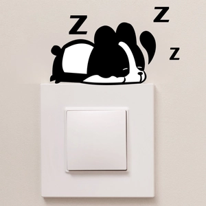Sticker mural chiot endormi pour décoration d'interrupteur en vinyle noir minimaliste