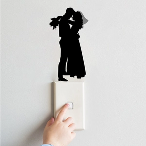 Romantic Wedding Couple Silhouette Wall Sticker Creative PVC Black Switch Decal For Bedroom Living Room Home Decoration