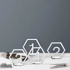 Silver mirror acrylic hexagonal wedding table numbers 1-4 with sturdy standing base