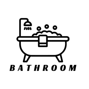 Minimalist black adhesive bathroom wall sticker with bathtub and shower icon design