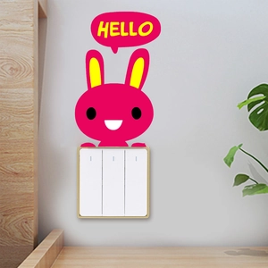 Cartoon rabbit light switch sticker in rose red with Hello speech bubble design
